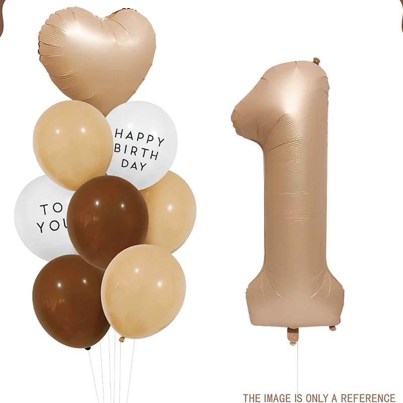 32inch Light Brown Foil Number Balloons with Retro Heart Balloons for Boys Girls Birthday Decorations and Baby Shower Supplies