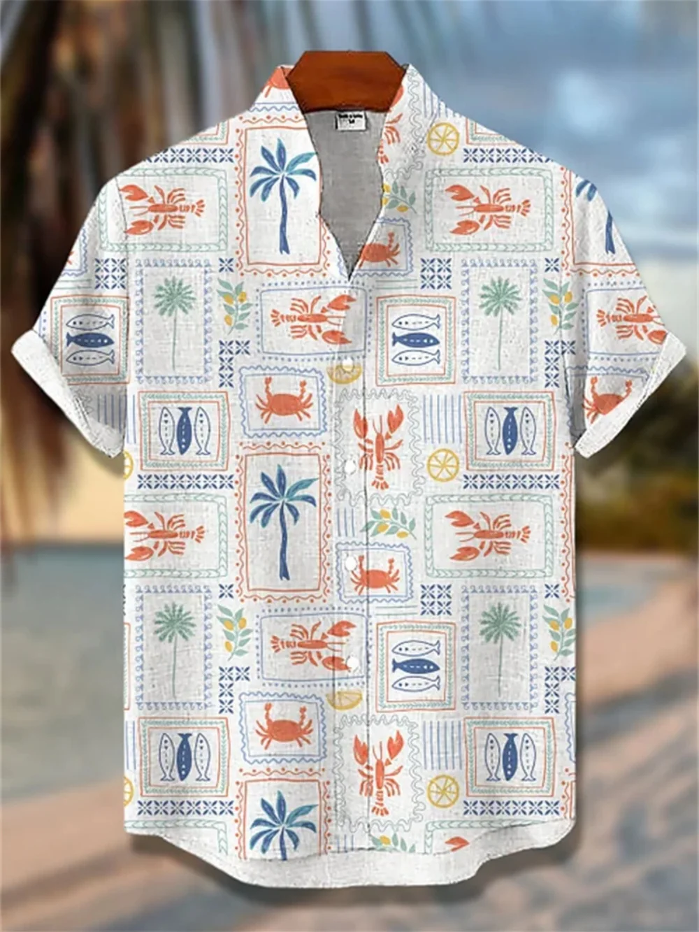 

Men's Printed Short-Sleeved Linen Cardigan Shirt Fashionable Stand-Up Collar Breathable Comfortable Social Party Wear