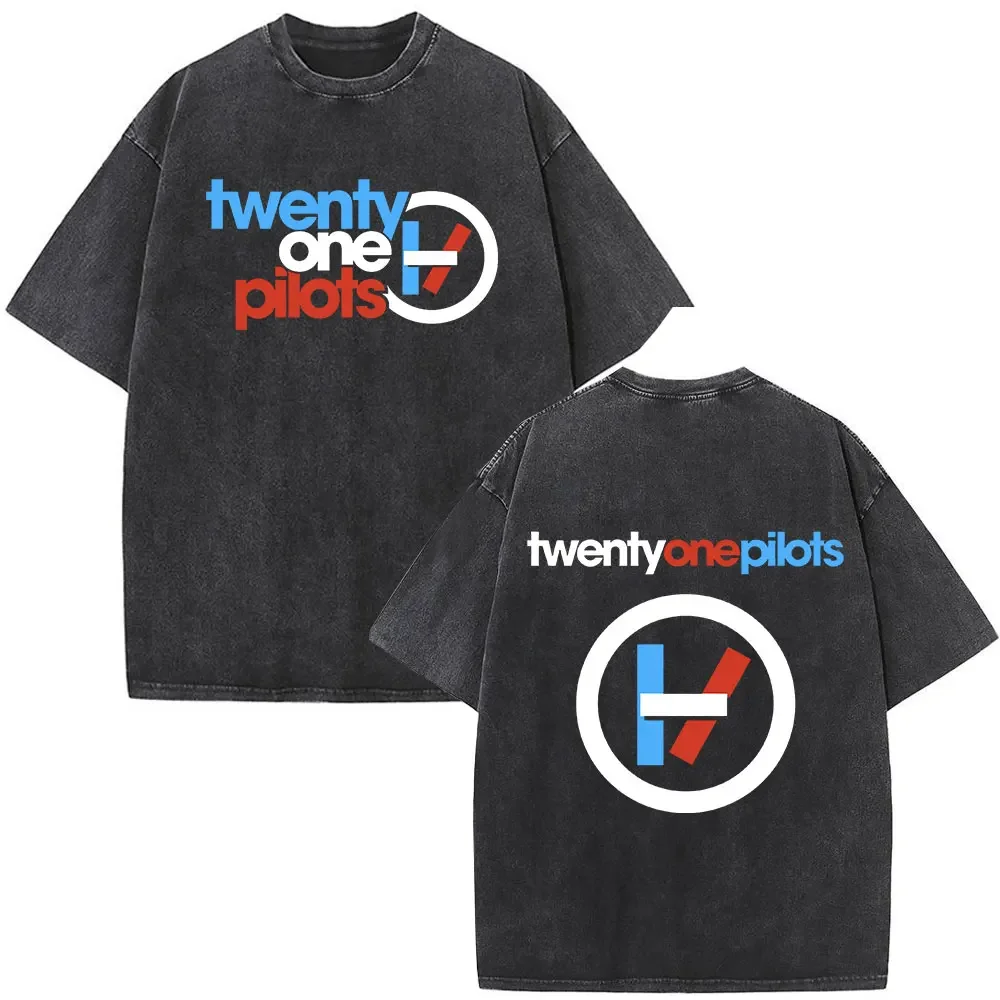 Washed T-shirt Rock Band Twenty One Pilots graphic Vintage Men Women Fashion Hip Hop T-shirts Cotton Casual T Shirt Streetwear image 5