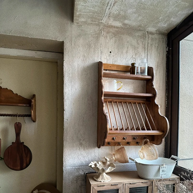 

‌ Деревянный настенный шкаф середины века, плавающая полка для кухонного хранения, винтажный подвесной шкаф, посуда, кладовая, органайзер