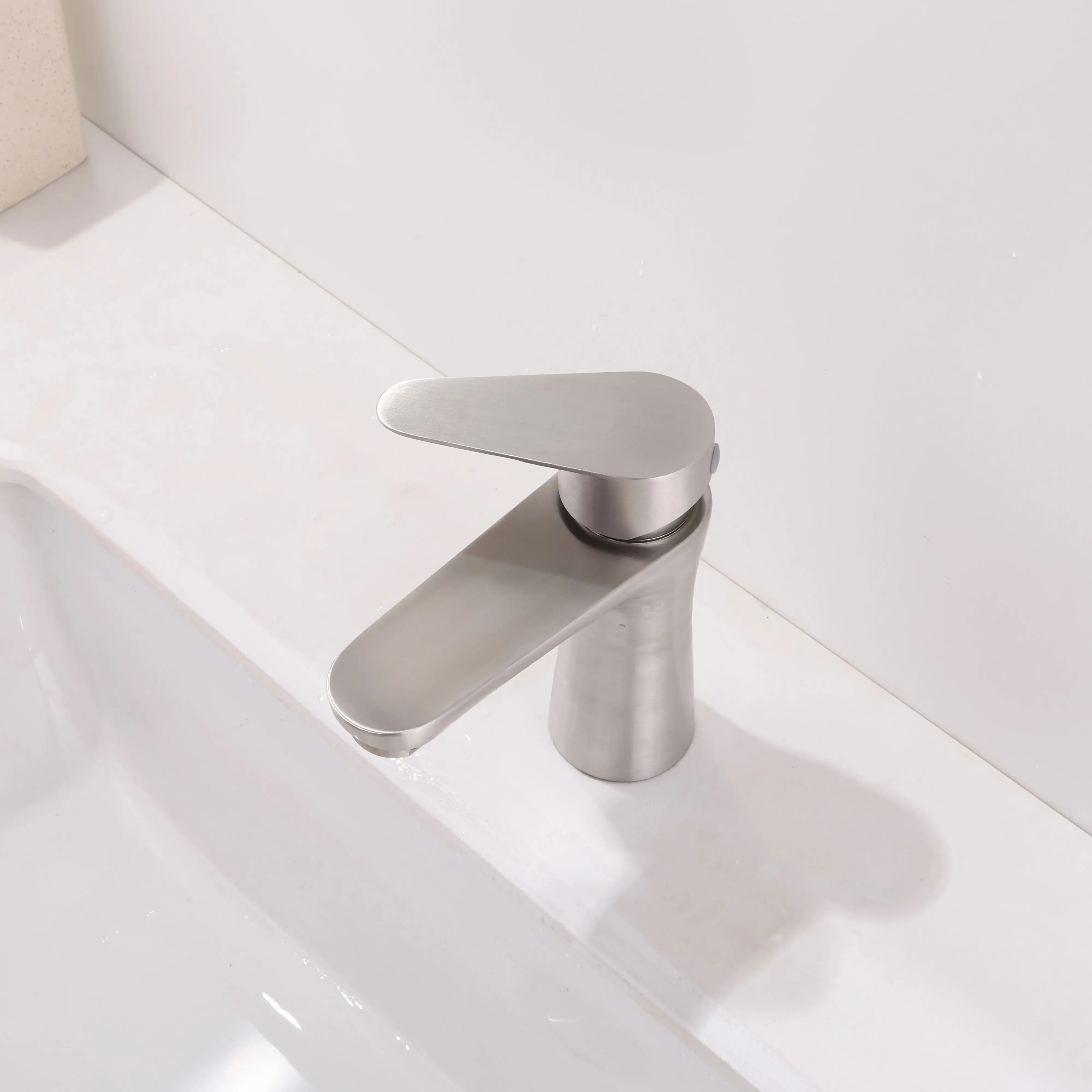 SKOWLL 304 Stainless Steel Bathroom Faucet Silver Deck Mount Lavatory Vanity Basin Single Cold Tap and Pop Up Sink Drain Stopper