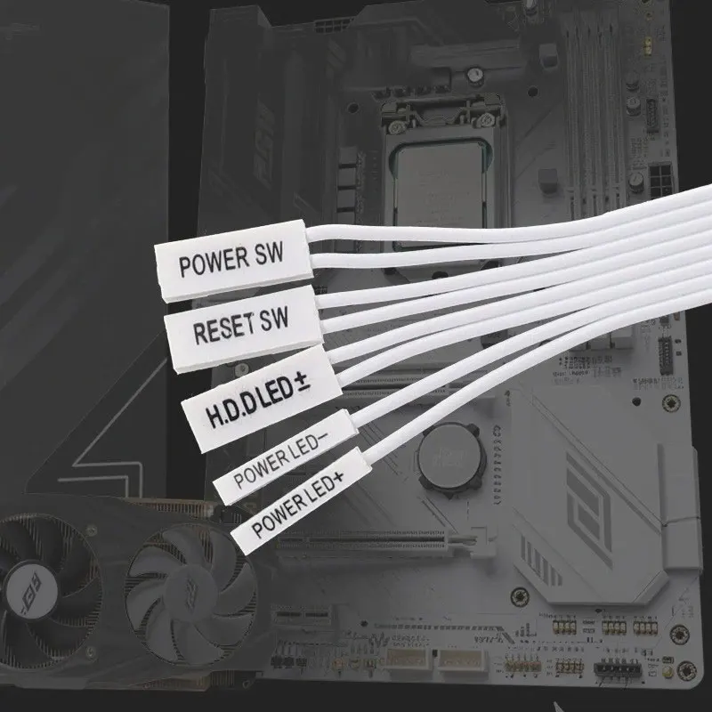 Angitu Full White Front Panel Power+, Power-, Reset, Power SW, HDD Extension Cable Black Computer Front Panel 2Pin Dupont Jumper