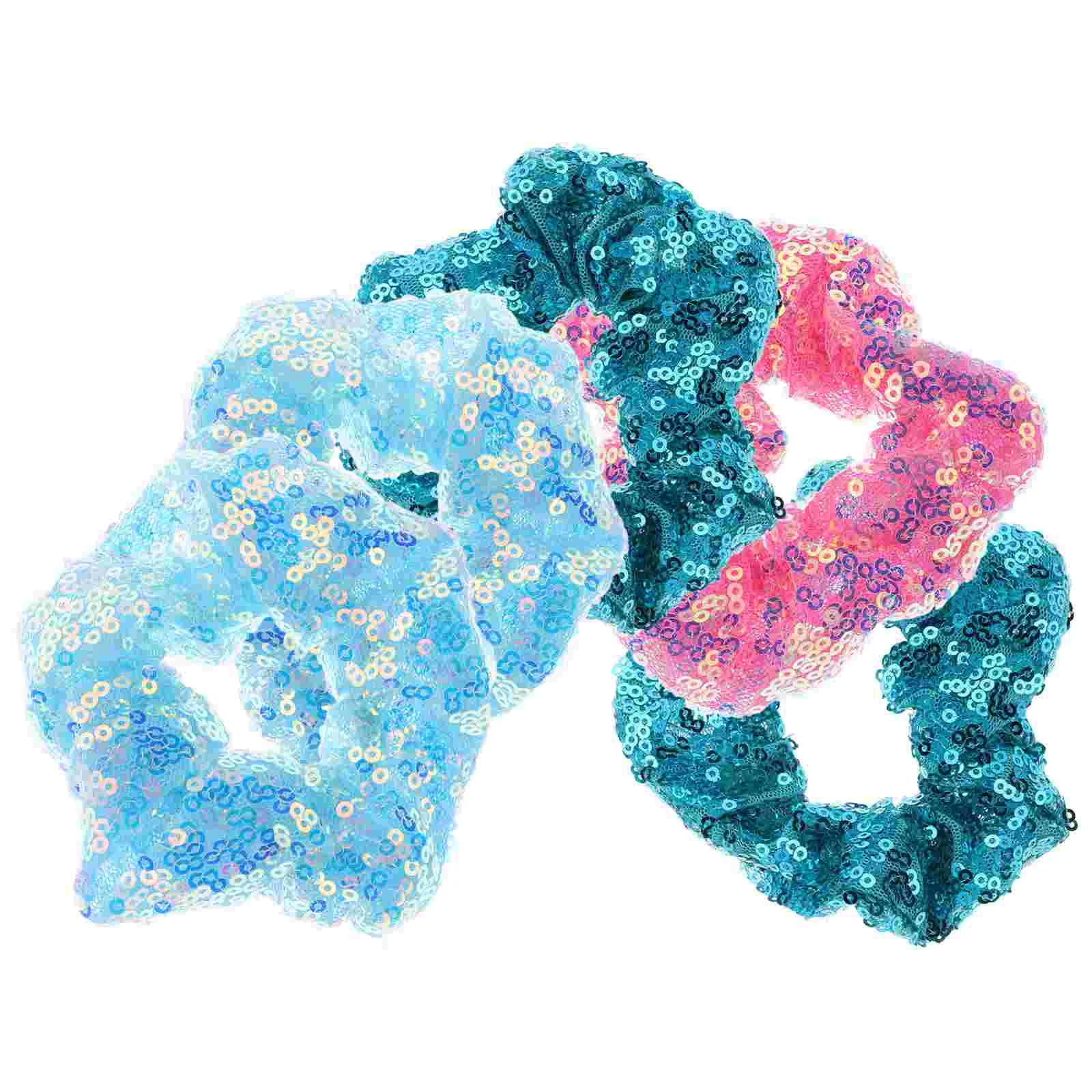 5 Pcs Fluorescence Christmas Sequin Hair Tie Women's Accessories Jewels for Fabric Elastics Bobbles Bands Creative