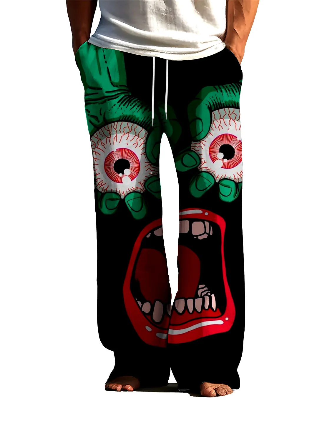 New Exaggerated Big Eyes and Big Mouth men\'s Skin Friendly Sleeping Pants Beach Pants Casual Pants ice Silk air Conditioned pant