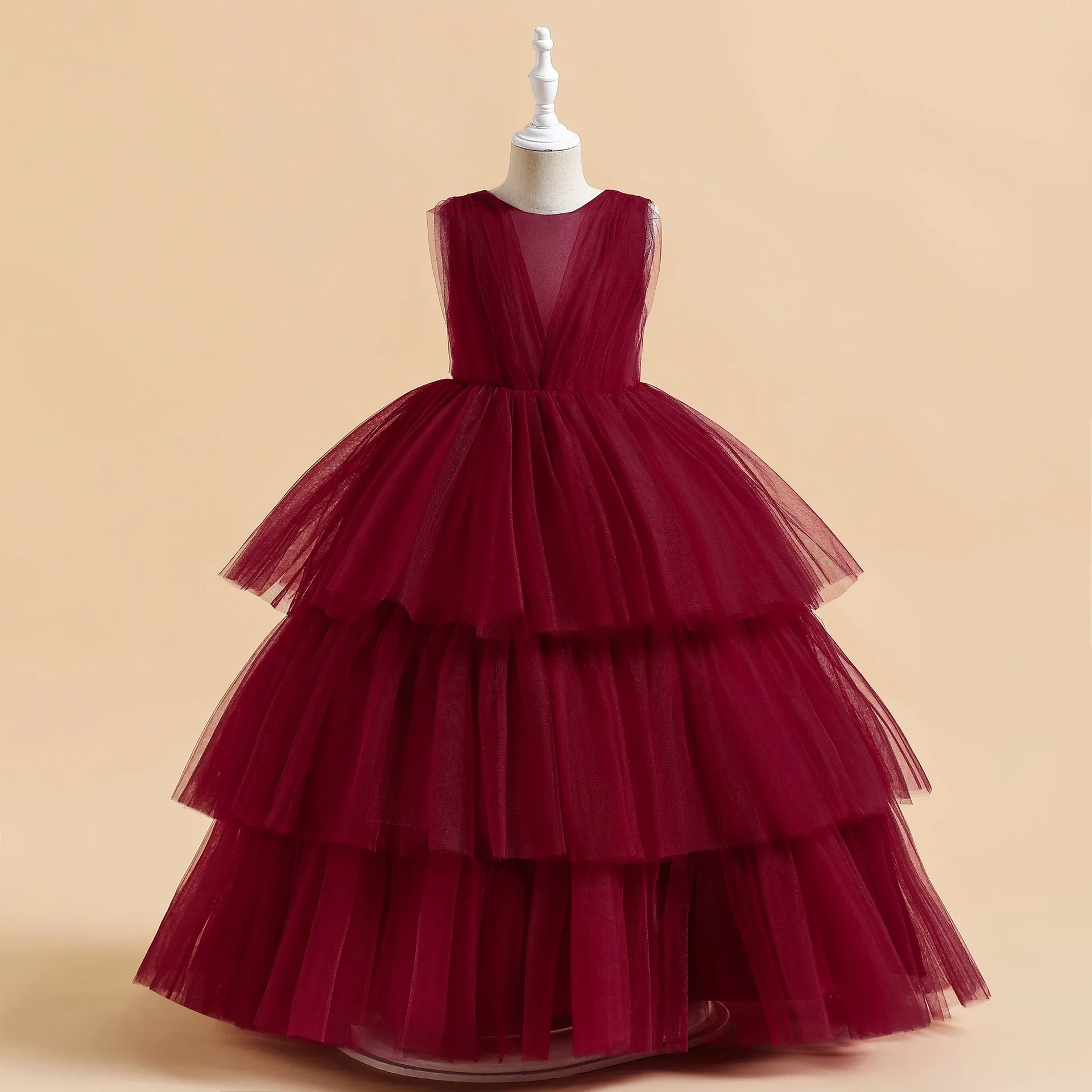 2026 New Girls Party Dresses Children Christmas Layered Dress Birthday Wedding Ball Gown Baby Vestidos Costumes