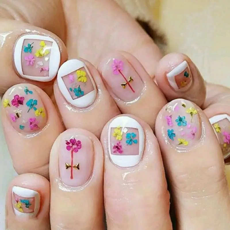 Flower Nail Art Decoration Real Mini Dried Blossom Stickers Natural Floral Charms Designs Manicure Nails Accessories