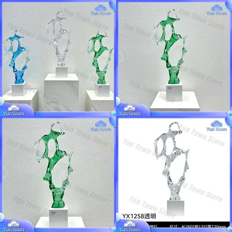 New Creative Abstract Taihu Stone Model House Ornament for TV Cabinet Transparent Home Decoration Sculpture Artwork for