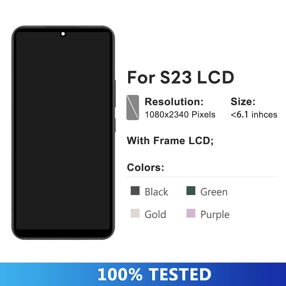 TFT S23 Screen for Samsung Galaxy S23 S911B S911B/DS Lcd Display Digital Touch Screen with Frame Assembly  Replacement