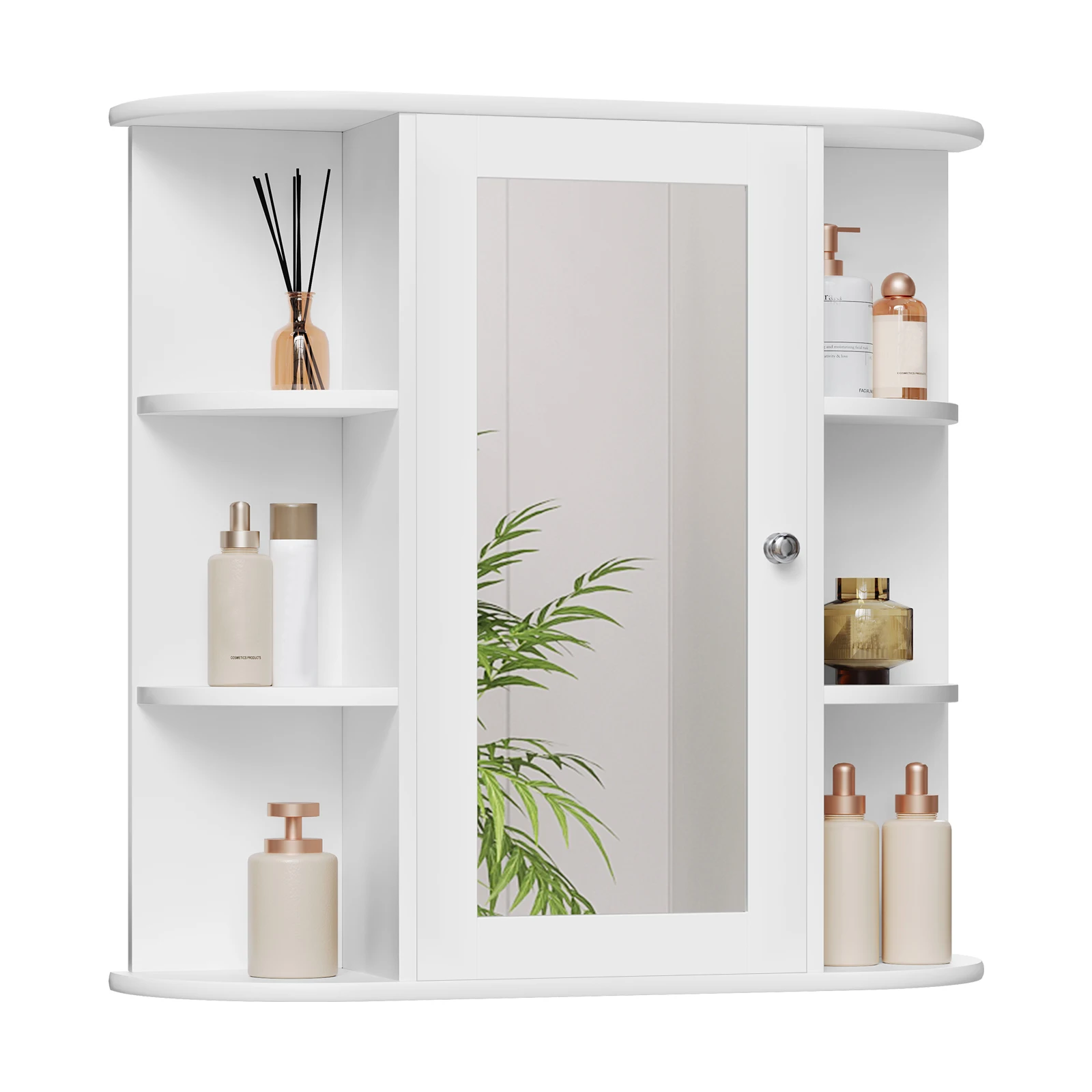 1 Stück MDF Weißer Badezimmerschrank Hängender Wandschrank mit Spiegel Verstellbares Regal Aufbewahrungsschrank für Toilette Badezimmer Zuhause