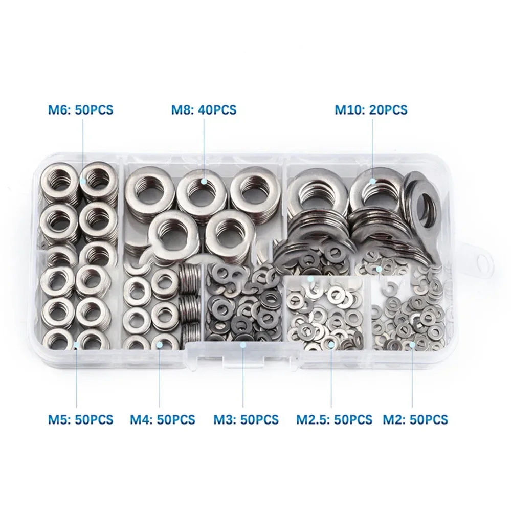 360PCS/400PCS/660PCS M2-10 Stainless Steel Flat Washer Combination Screw Washer Home Decor Accessories