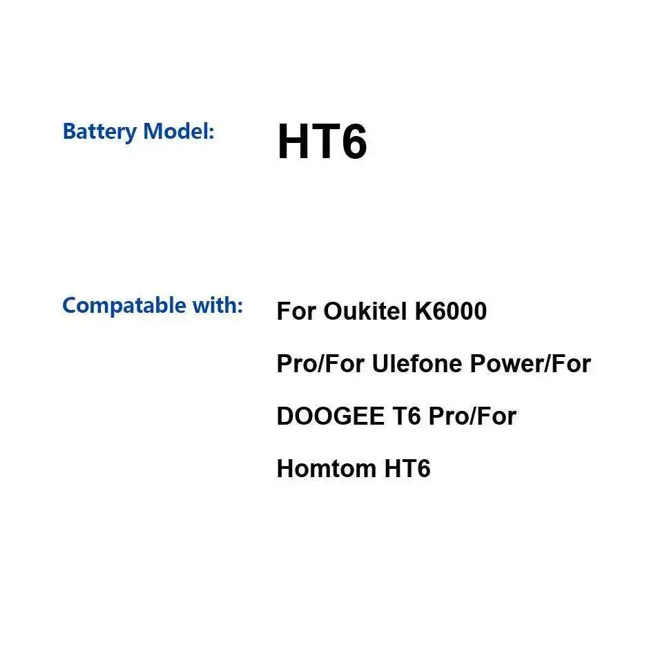 6250 мАч для Homtom HT6 Oukitel K6000 Pro Ulefone Power Doogee T6 аккумулятор мобильного телефона длительный срок службы 6250 мАч для Homtom HT6 Oukitel K6000 Pro Ulefone Power Doogee T6 аккумулятор мобильного телефона длительный срок службы