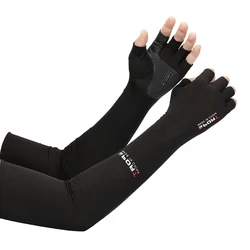 1 Pair Sport Arm Sleeves Ice Silk Sunscreen Five Finger Sleeve Men And Women Outdoor Thin Elastic Ice Sleeve Arm Cover