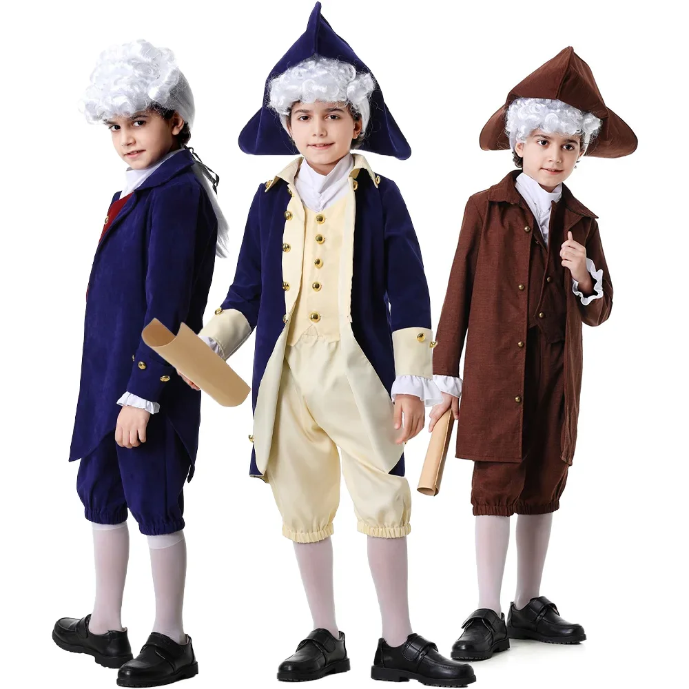 

Medieval Lawyer Uniform for Children Renaissance Presidential Gentleman Costume Boy Pirate Captain Halloween Cosplay Party Dress