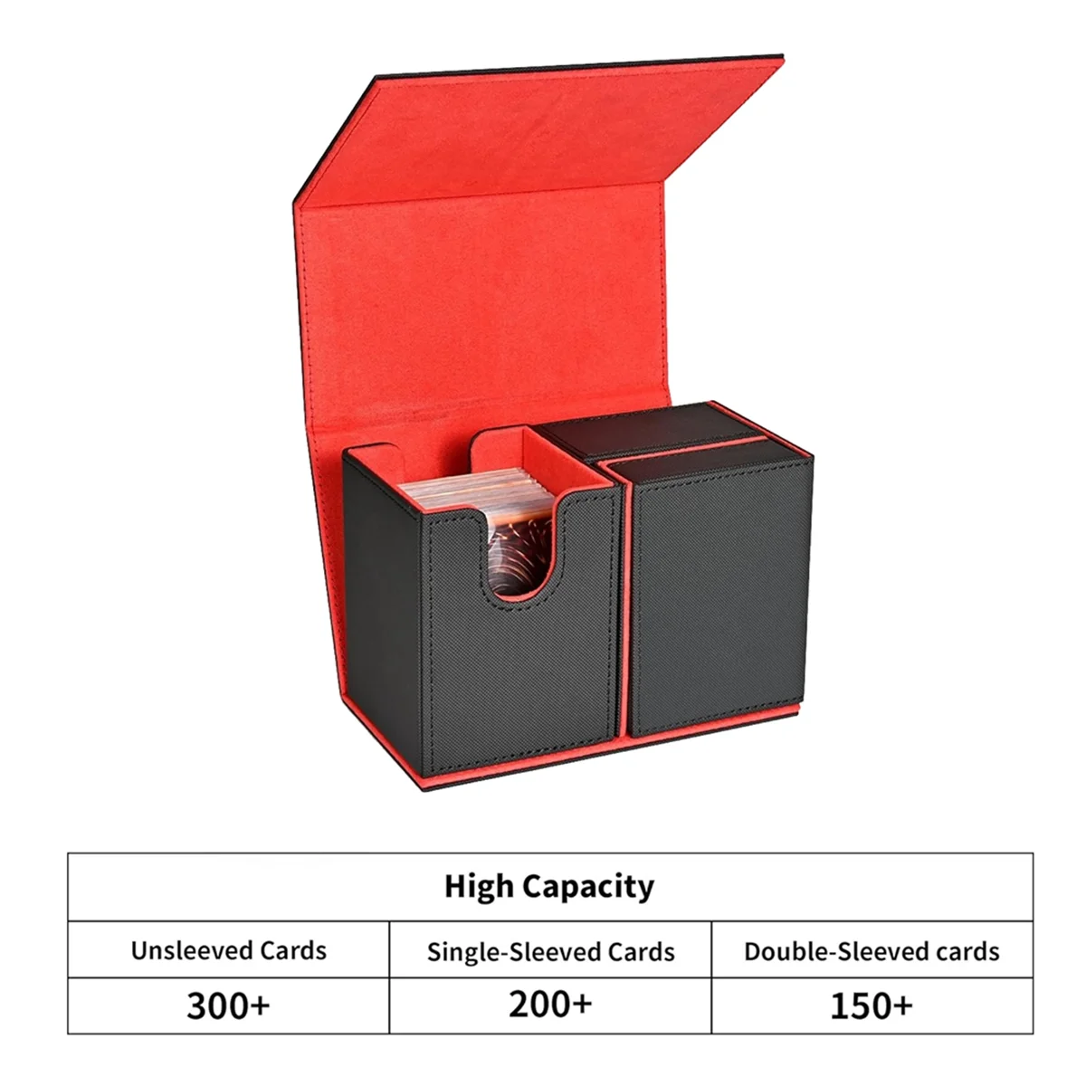 A72Z Card Deck Box, Premium Card Box with Flip Dice Tray , Card Deck Case Storage Box for Sports Playing Game Cards Black+Red