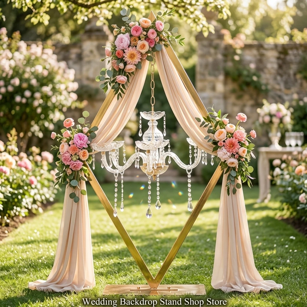 Gold Diamond Wedding Candelabra Crystal Chandelier Candle Holder Geometric Metal Flower Stand Party Table Centerpiece Decor
