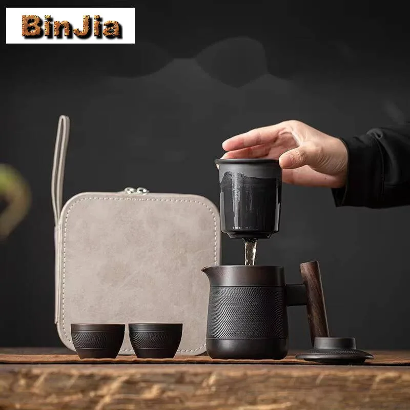 

Китайская фиолетовая керамика Цинкси, фильтр, офисная чашка, дорожный гостевой чайный сервиз, 1 горшок, 2 чашки, портативная сумка для заваривания, быстрая посуда для кунг-фу