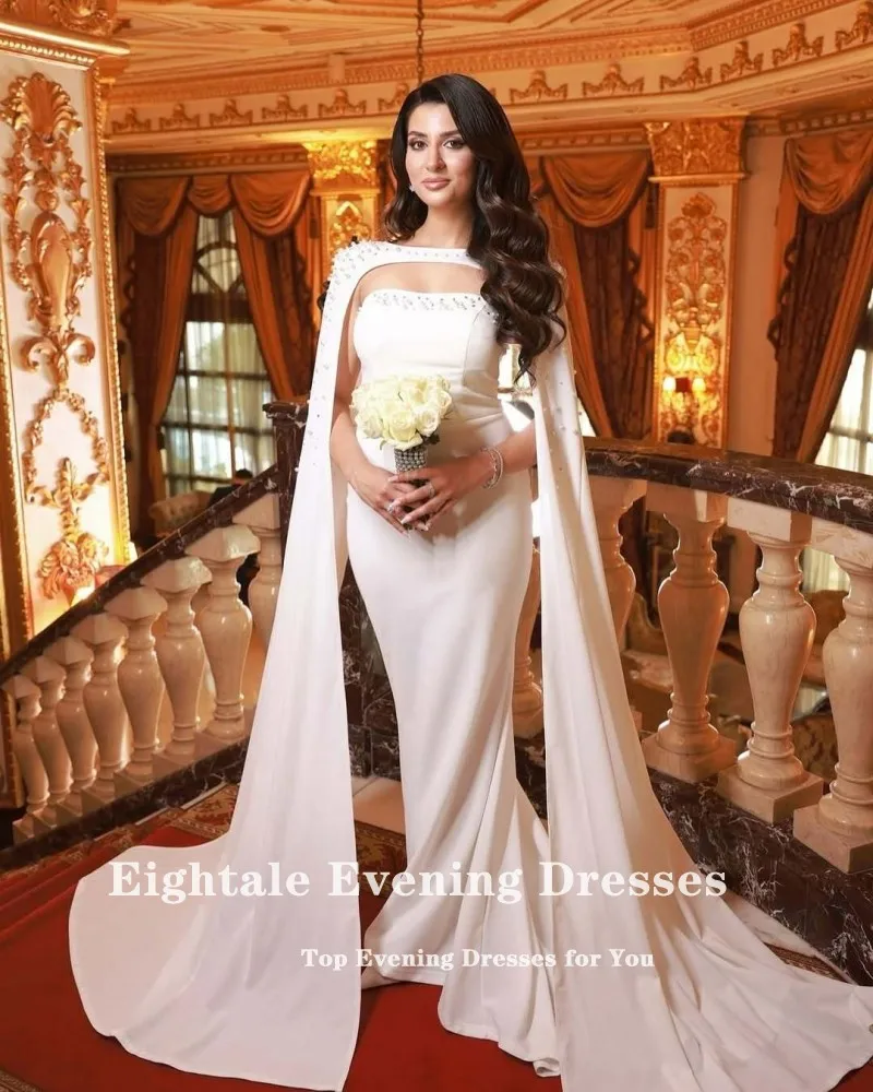 Eightale Abiti da sposa arabi Personalizzati senza spalline con perline Maniche ad aletta Abiti da sposa a sirena avorio Abiti da sposa