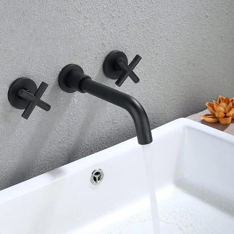 Wall-Mounted Bathroom Sink Faucet with Pop-Up Drain, No Overflow Feature, Modern Design, Easy Install, Suitable for Small