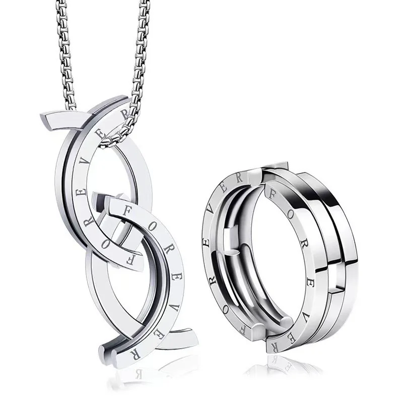 Fashion Deformation Ring Titanium Steel Men's Necklace Stainless Steel Pendant Christmas Gift Holiday Gift Birthday Gift