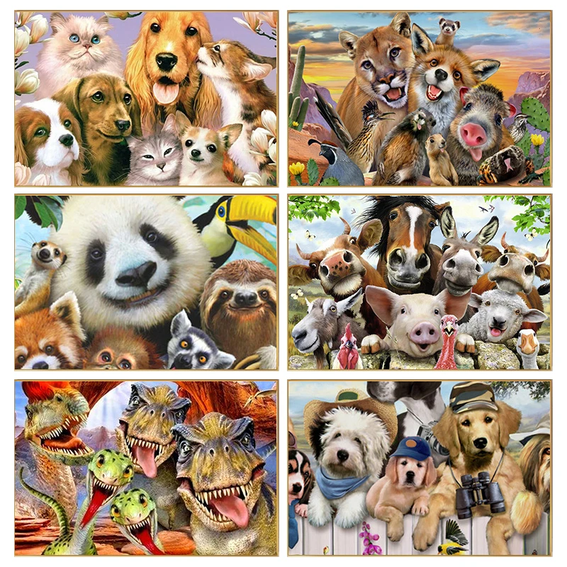 

RUOPOTY Painting By Numbers For Beginner Kits Animal Family Harmony Metaphors Happy Atmosphere For Home Decors