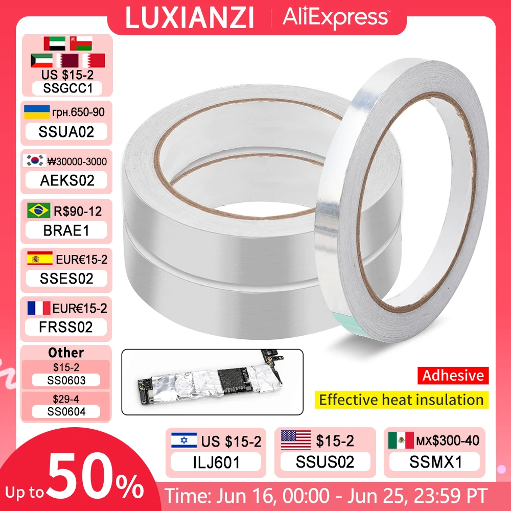 LUXIANZI nastro conduttivo in foglio di alluminio ad alta temperatura per telefono PCB strumento di riparazione per saldatura isolamento termico nastri in lamina di latta 20/40M