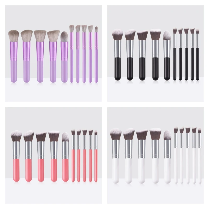 10 Pieces/set Mini soft delicate bristle skin-friendly stabilized powder metal ferrule cosmetic brush set For travel