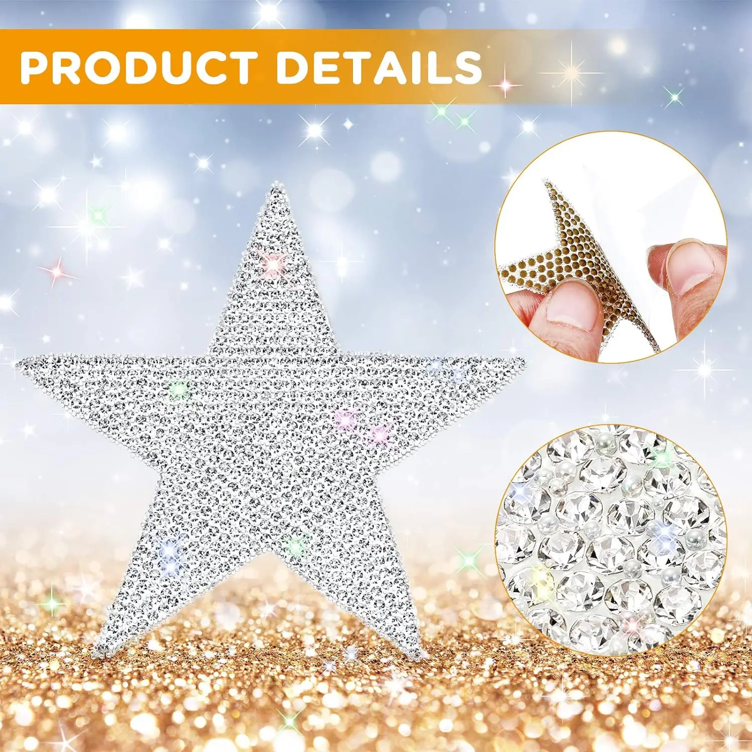 Auto-adesivo Rhinestone Star Adesivos, Decalques de carro, Crystal Diamond Car Adesivos, Glitter Auto Emblema, 8 pcs