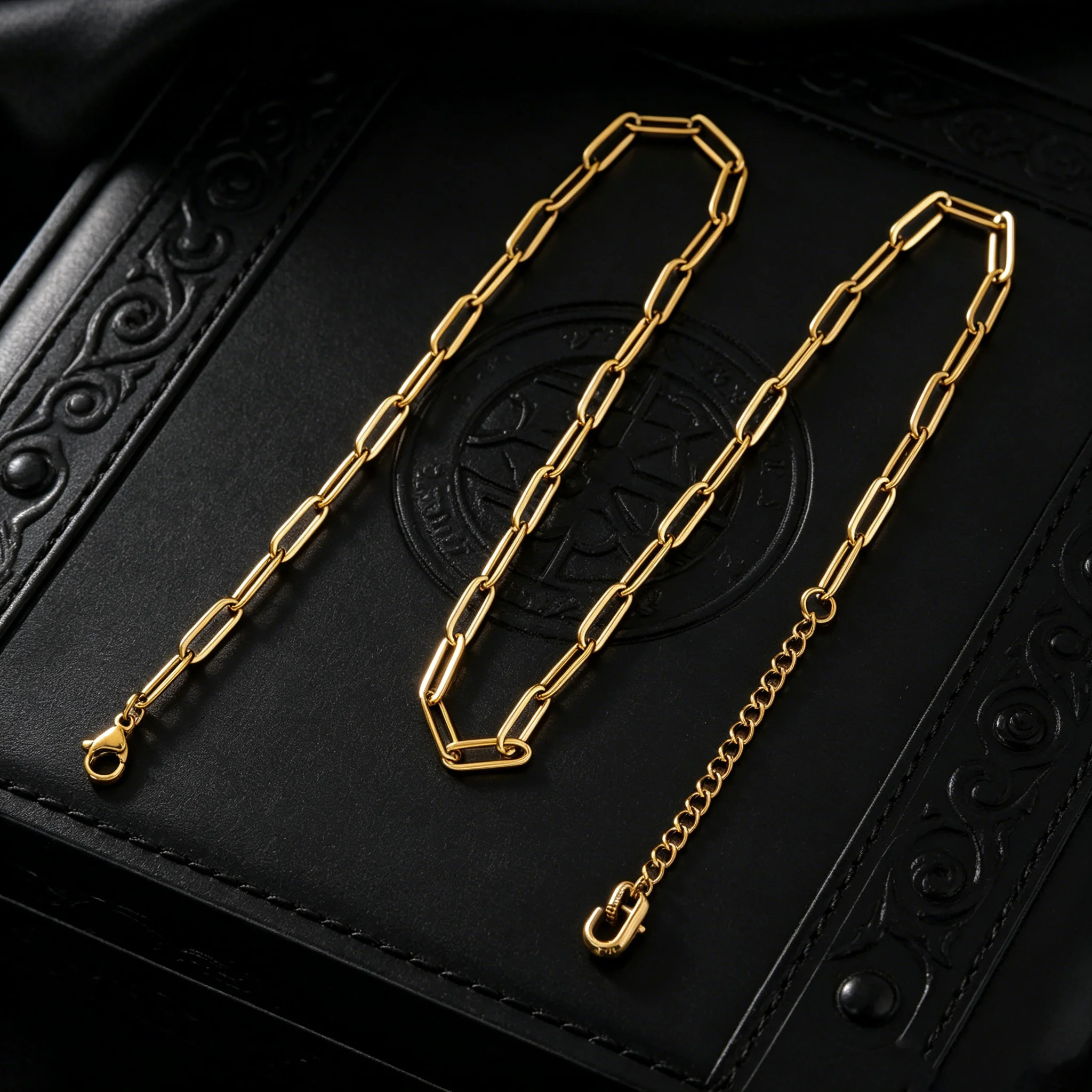 2 Stück/Set Edelstahl Goldfarben Büroklammer-Gliederketten-Halsketten für Damen und Herren Punk-Schmuck Geschenkherstellung Zubehör – Detail 1
