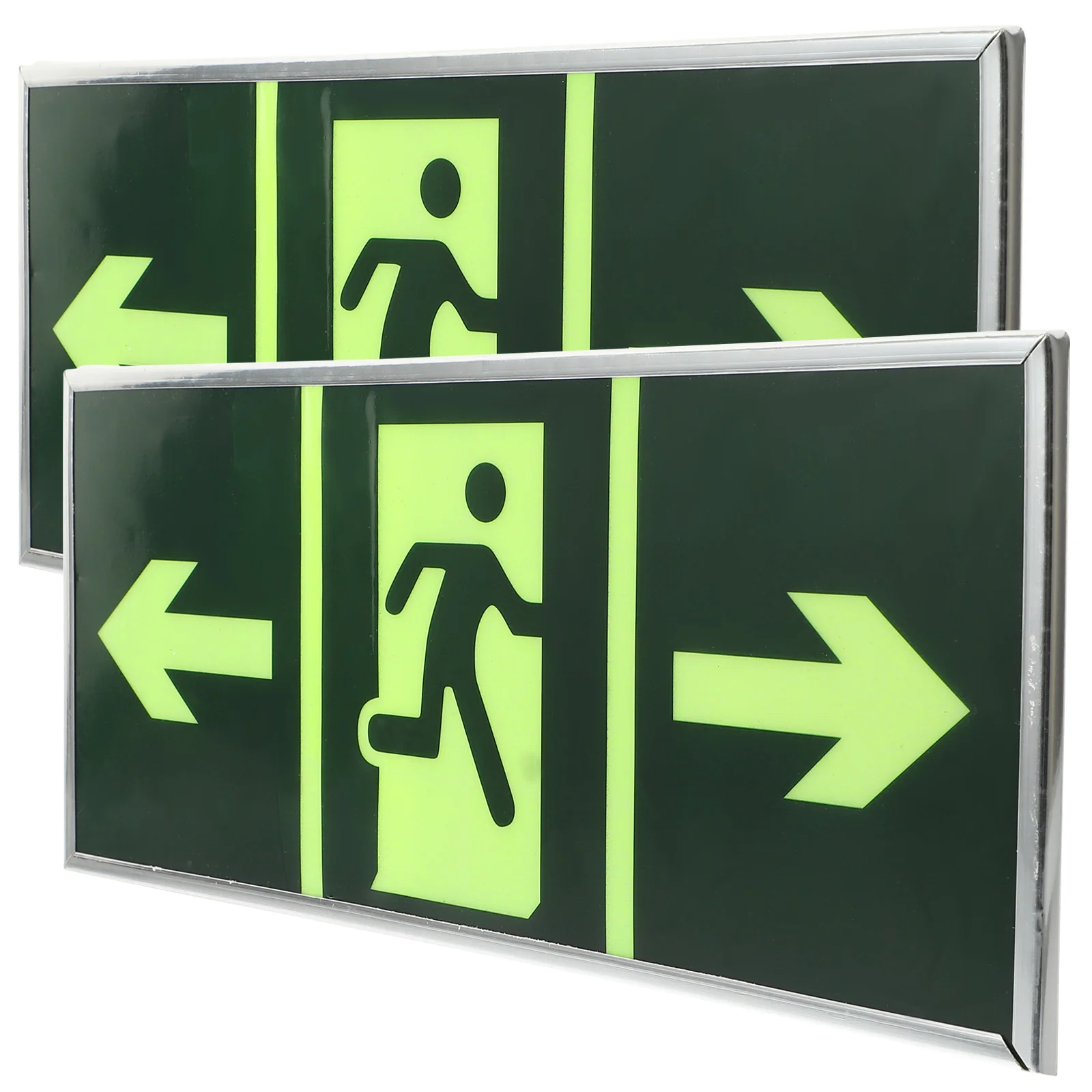 2 Pcs Safety Sign Direction Indicator Sticker Luminous Emergency Exit Emblems Night Warning Acrylic