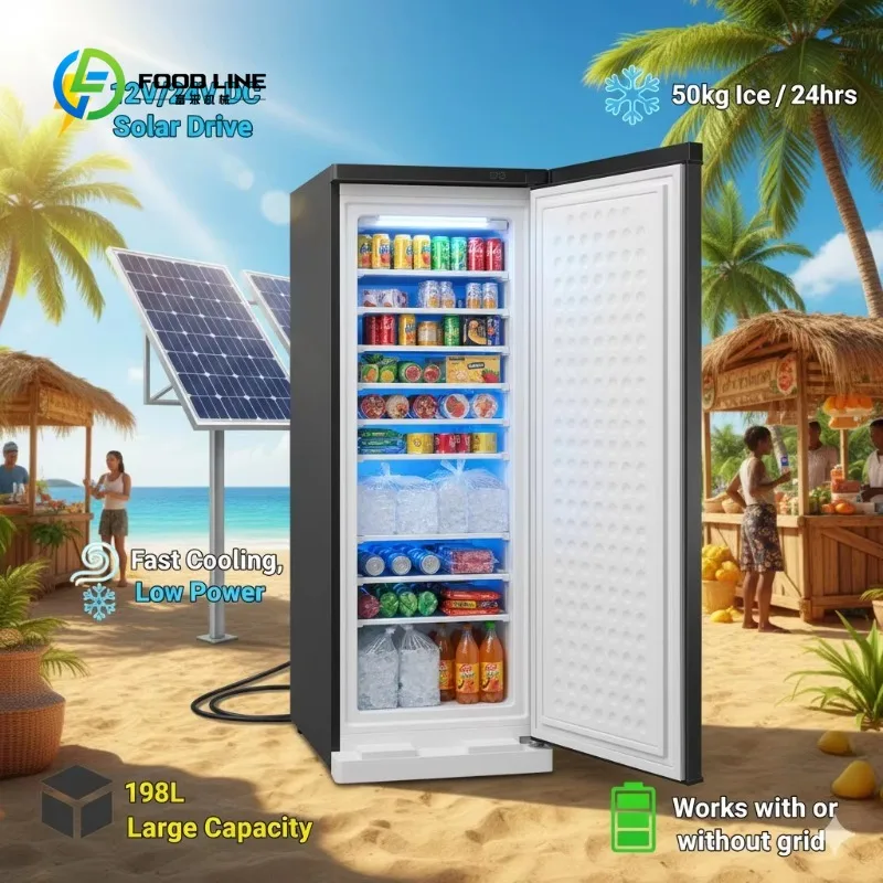 Customized Fast Freezing DC24V 198L 255L 11/14 Layers Solar System Ice Cube Upright Freezer Per Day 60KG Solar Ice Block Machine