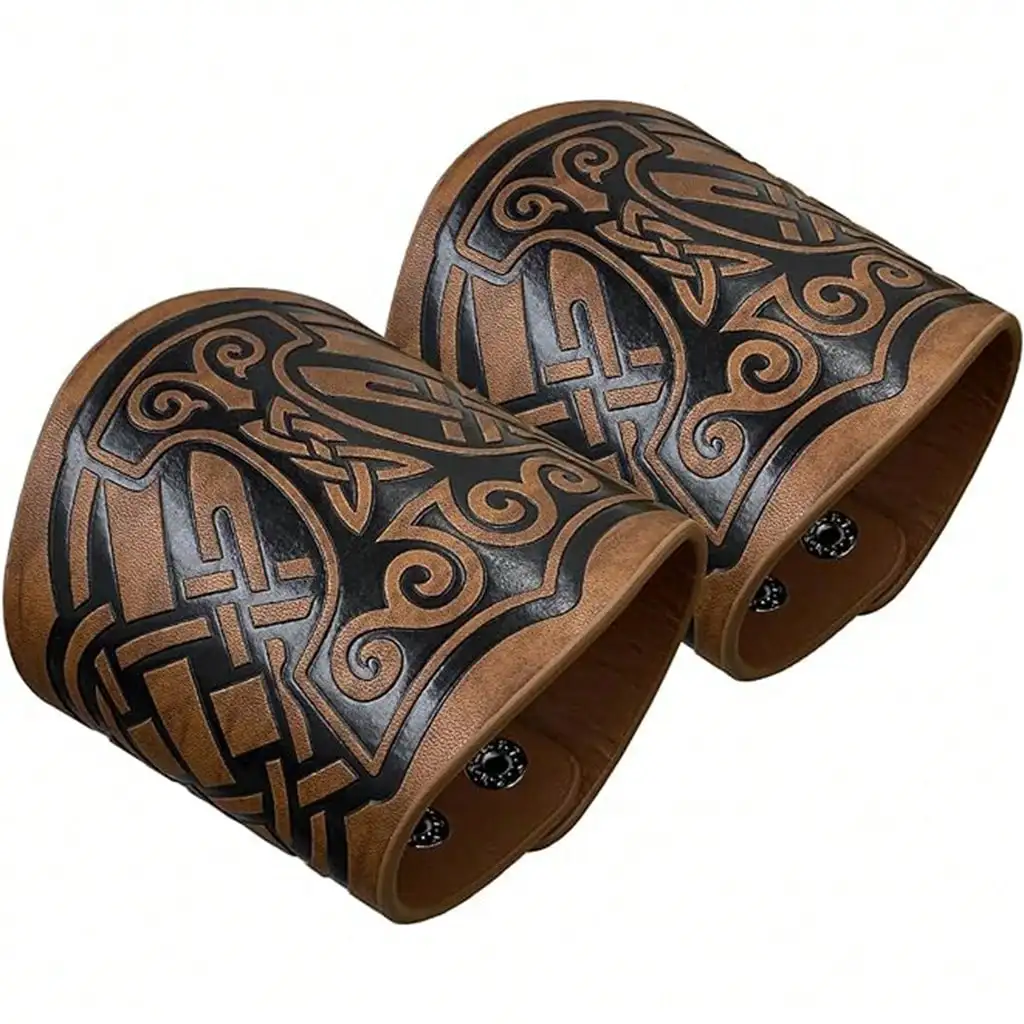 2PCS Medieval Viking Celtic Knot Pattern Arm Warmers Gloves Pirate Knight Gauntlet Wristband Bracers Unisex Cosplay Props Renaissance Costume Accessories