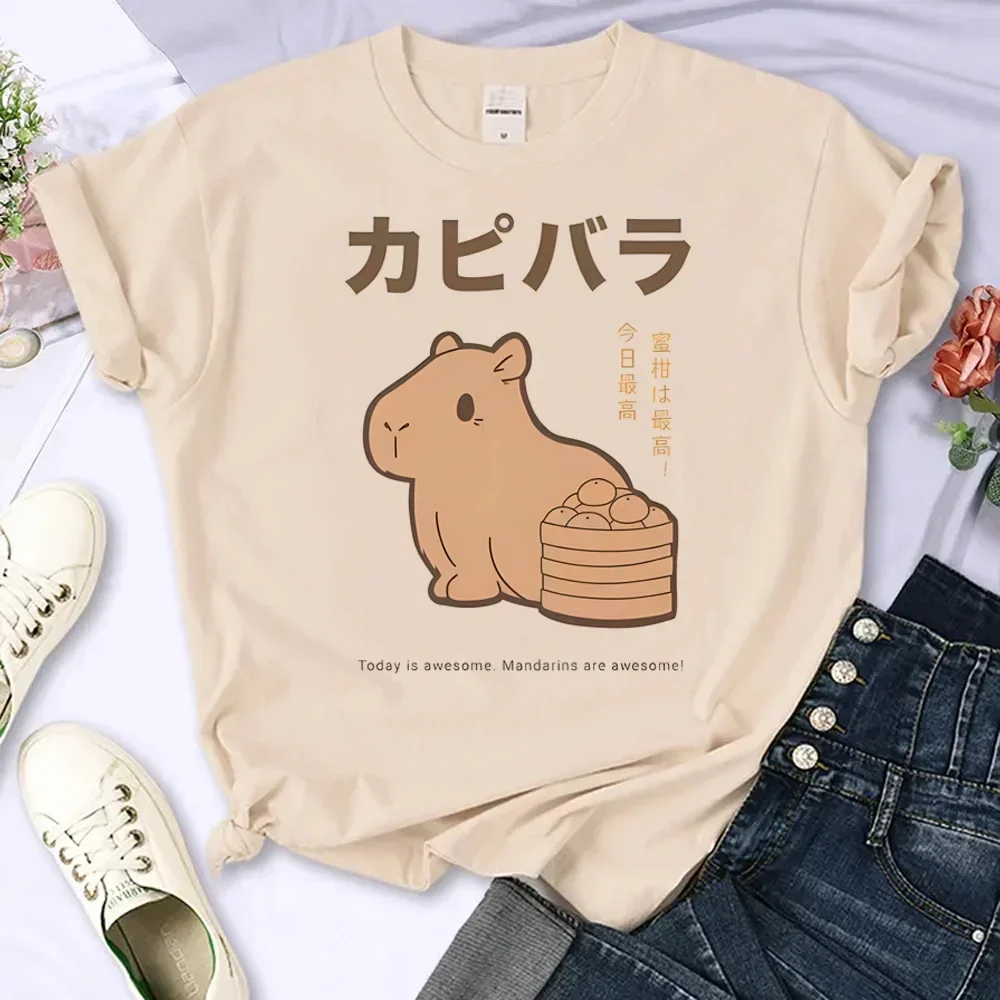 Capybara T Shirt Women Streetwear Comic Manga Top Japanese Clothes Women\'s T-shirt Fashion Casual Summer Top 2024 New Harajuku