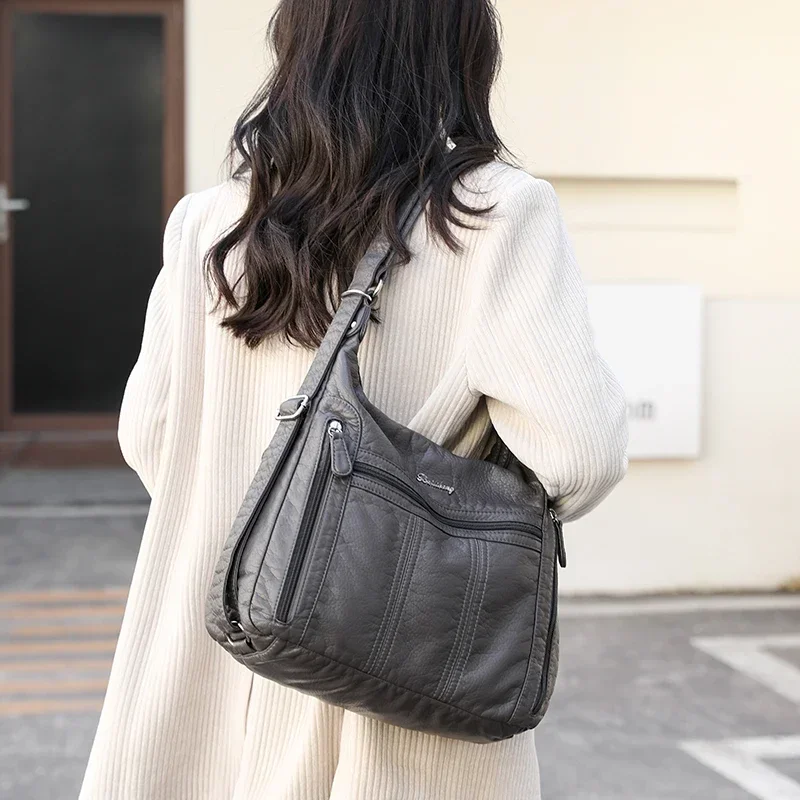 Zipper New Women\'s Shoulder Bags PU Solid Ladies Bags on Sale 2024 High Quality Satchels Sewing Thread Bolsas Femininas