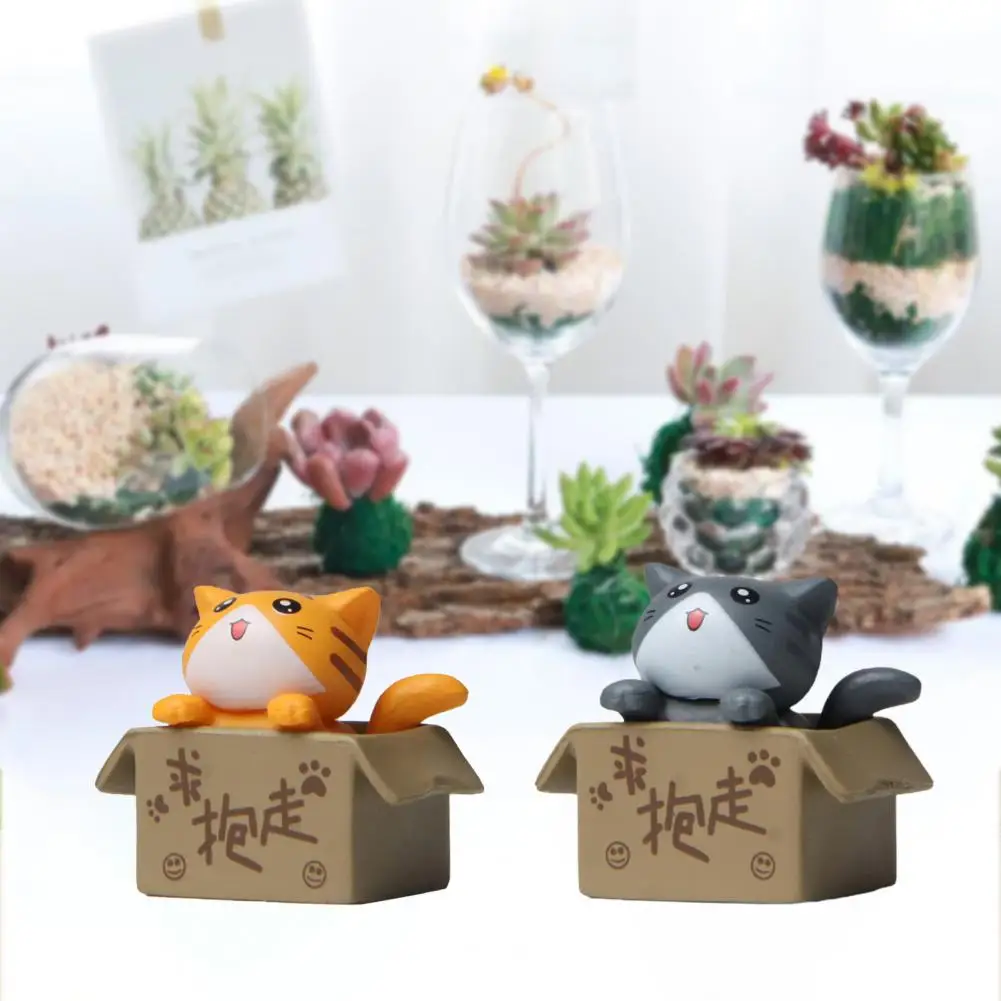 Cat Figurines Lovely Gardening Doll Solid Model Micro Landscape Cardboard Box Cat Mini 3D Cartoon Animal Models Home Decorations