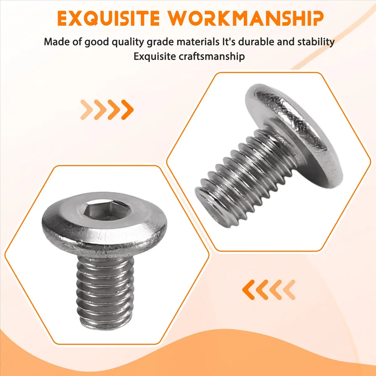 L63A 100PCS M6 Ultra-Thin Head Hexagonal Large Flat Head Screw Thread Length 10mm for Furniture Wooden Furniture