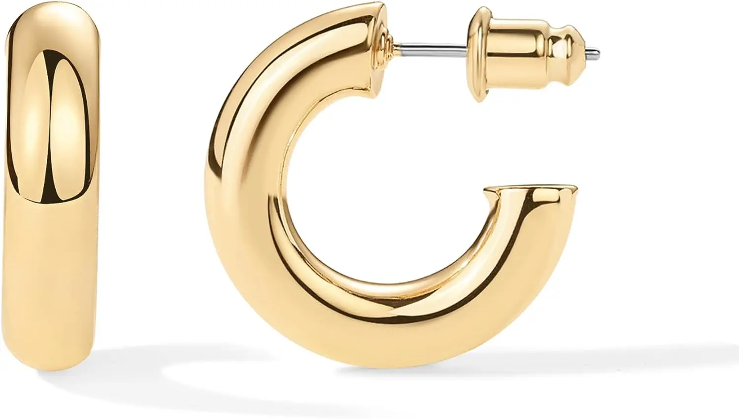 Aros Abiertos Gruesos y Ligeros Chapados en Oro de 14K para Mujer | Modernos Pendientes de Aro Dorados