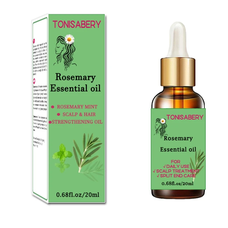 น้ำมันโรสแมรี่ Essential สำหรับการเจริญเติบโตของเส้นผม, ฟื้นฟูการสูญเสียเส้นผม, เสริมสร้างเส้นผม, บำรุงหนังศีรษะ, ปรับปรุงการไหลเวียน