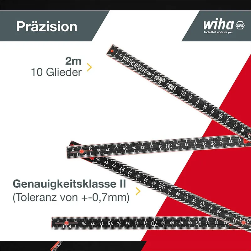 Wiha 37067 2M Folding Ruler LongLife Plus Composite 124Grams 10 Segments