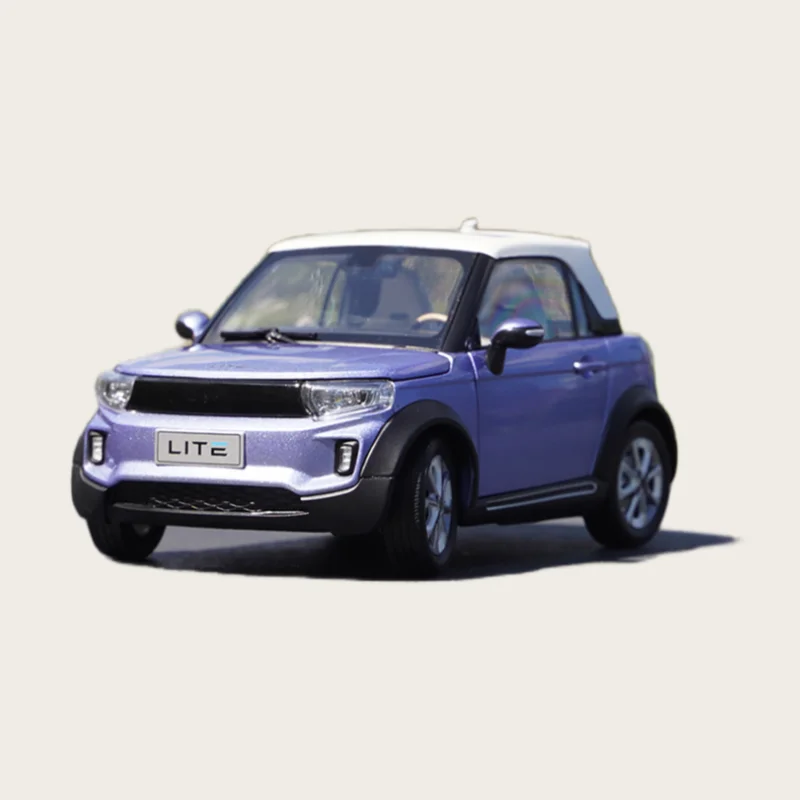 Odlewany model BAIC w skali 1/18, model ze stopu BAIC BJEV LITE Afcfox, fioletowe pojazdy zabawki dla chłopców, prezent, oryginalne opakowanie.