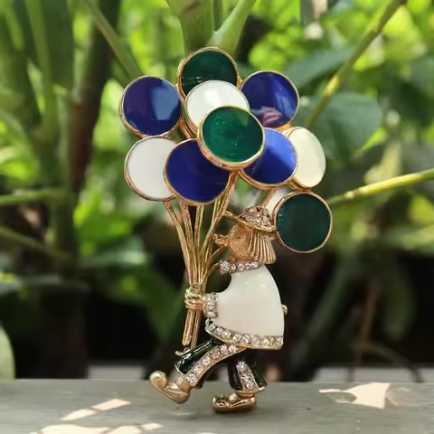 Vintage Circus Series Rhinestone Brooch Funny Confession Balloon Clown Pin Cute Badge