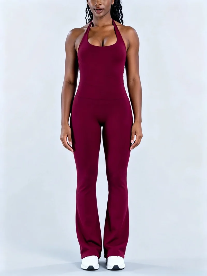 2Pcs HISTELLO Gym Flares Leggings Set Seamless Sports Halter Top Suit Solid Color Yoga Sportswear Workout Fitness Flare Pant Set