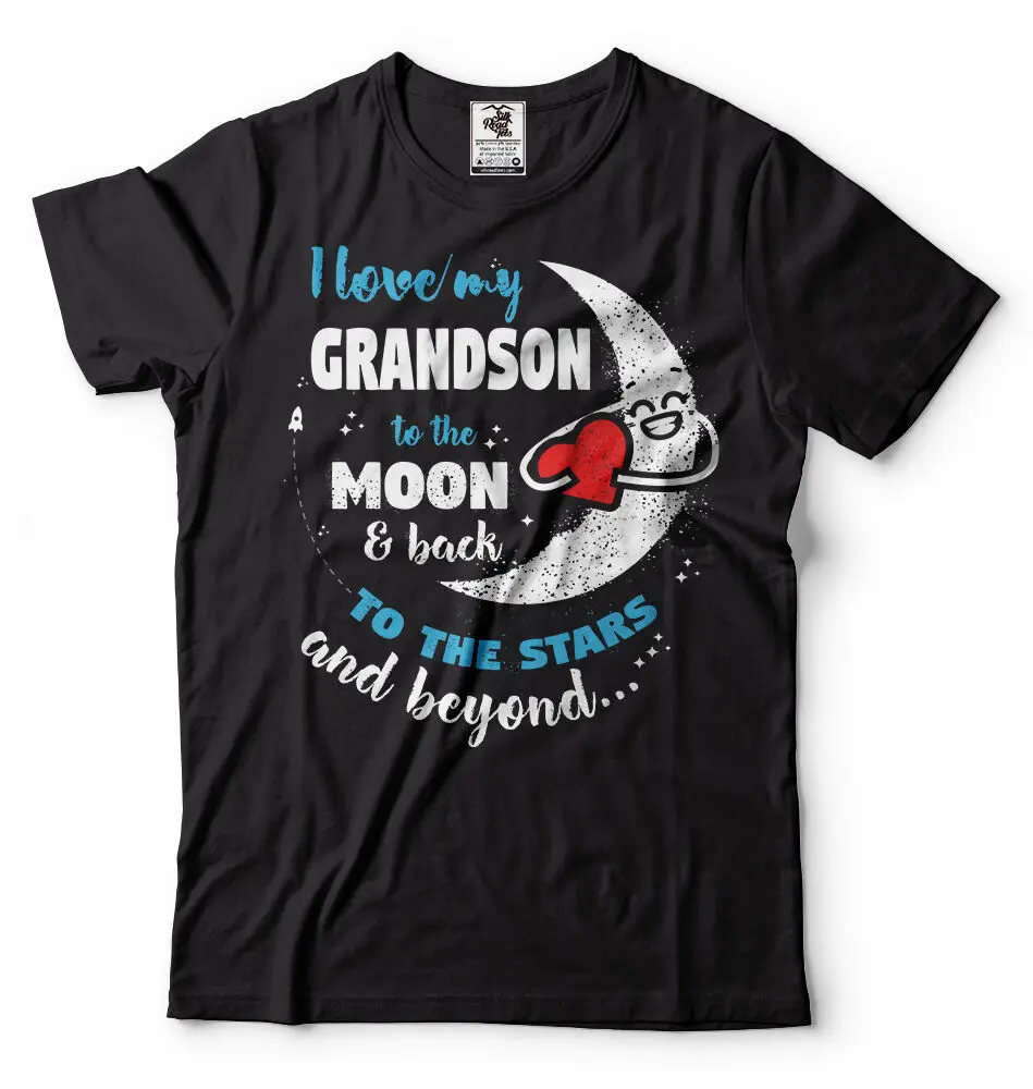 

I Love My Grandson To The Moon And Back, подарок для Дедушки или бабушки, футболка с рисунком для мужчин и женщин, 100% хлопок, аниме Graphic