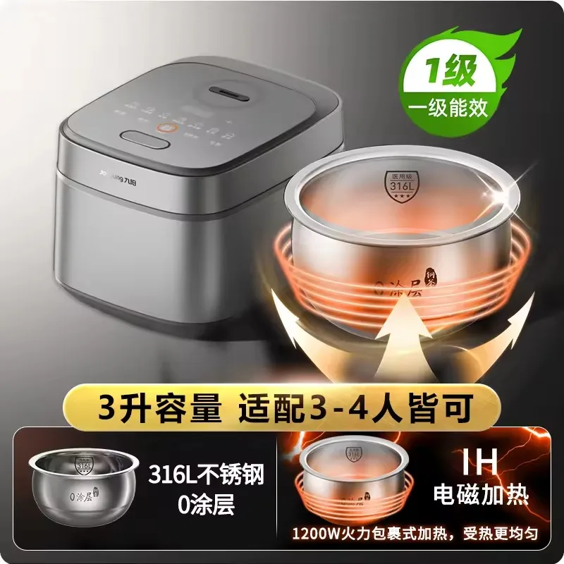 Small 3L Rice Cooker, Stainless Steel Micro Pressure Pot for 1-3 People, Healthy Even Heating
