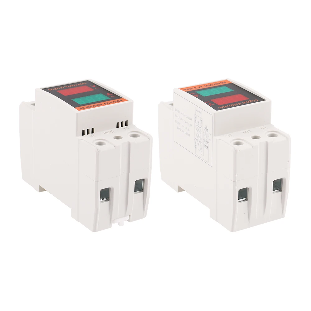 Din Rail AC Voltmeter Ammeter LCD Dual Digital  Electricity Meter AC50-500V AC1-99.9A Volt Amp Monitor Energy Meter AC220V