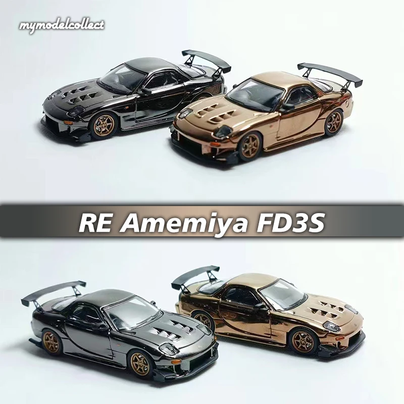 

PreSale MC 1:64 RE Amemiya RX7 FD3S Chrome Grey RoseGold Diecast Diorama Car Model Collection Miniature Toys