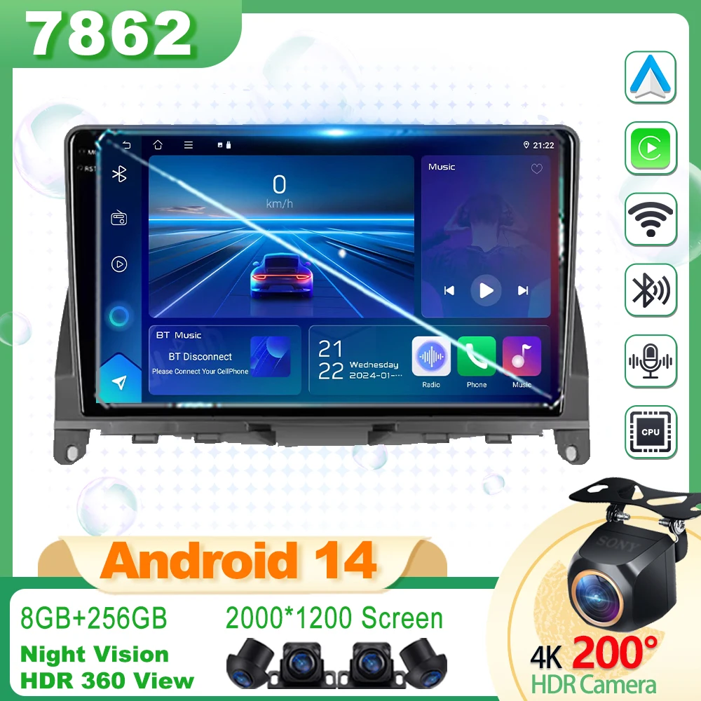 

Auto Radio For Mercedes Benz C Class 3 W204 S204 2006 - 201Android 14 Car Radio Multimedia Video Player Wireless CarPlay Auto