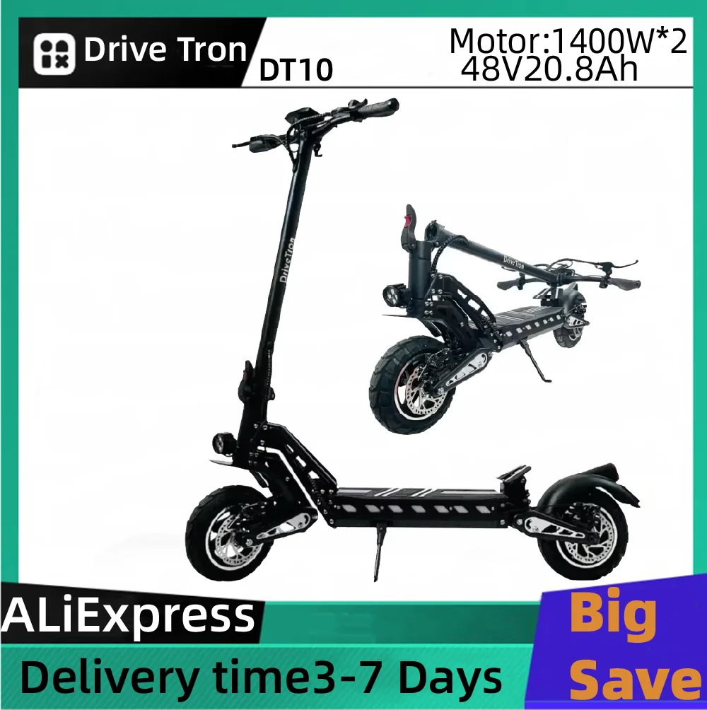 

Drive Tron DT10 Adult Electric Scooter 1400W*2 Motor 48V 20.8Ah Battery Folding E-Scooter 10 inch Tire E-Mountain Scooter
