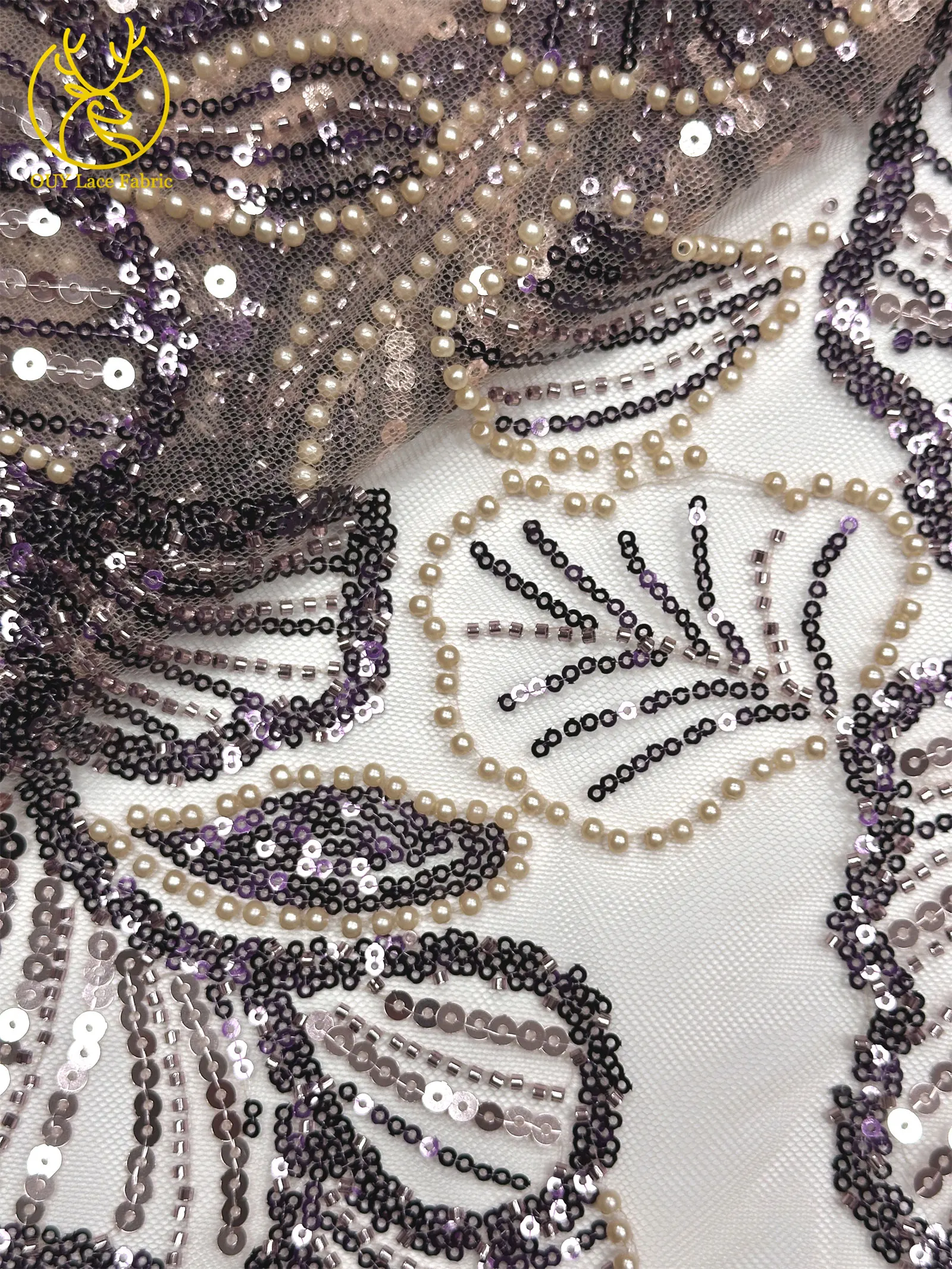 Afrikanischer Pailletten-Perlen-Spitzenstoff 2026 Französischer Nigerianischer Tüll Bestickter Spitzenstoff für Damen-Partykleider Nähmaterial – Detail 18