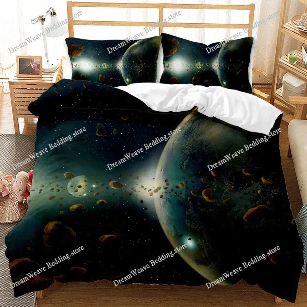 Planet Duvet Cover Universe Twin Bedding Set Solar System Outer Space Quilt Cover 3D Starry Sky Astronomy Polyester Bedding Set9