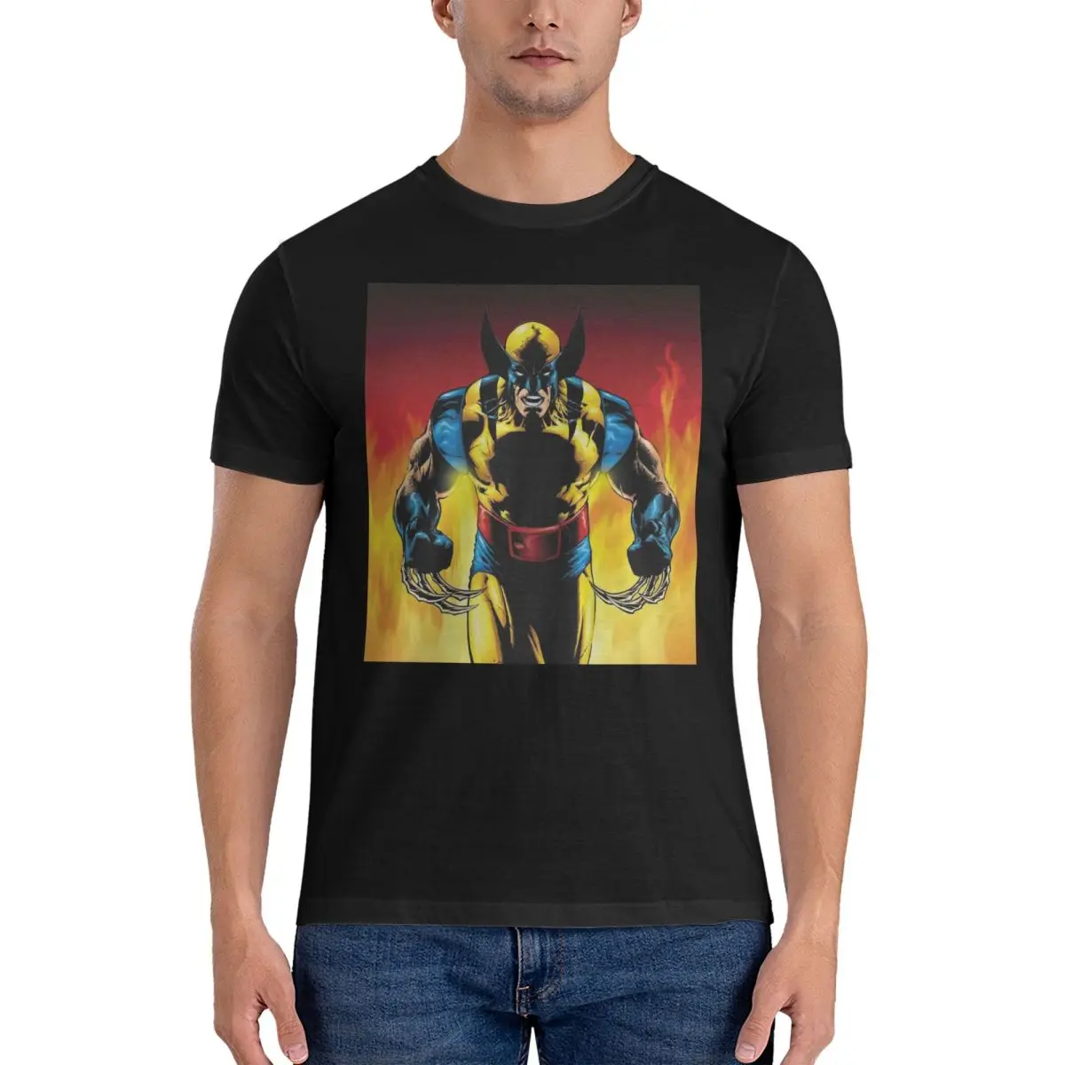 Fire Men T Shirts Marvel X-Men OriginsꬆWolverine Vintage Tees Short Sleeve O Neck T-Shirt Pure Cotton Gift Idea Tops